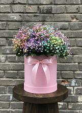 Цветочная композиция из Гипсофила и Розы в шляпной коробке в Железнодорожный Подольского района