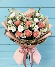 Букет цветов из:  Розы, Альстромерии и Лизиантусы в Железнодорожный Подольского района