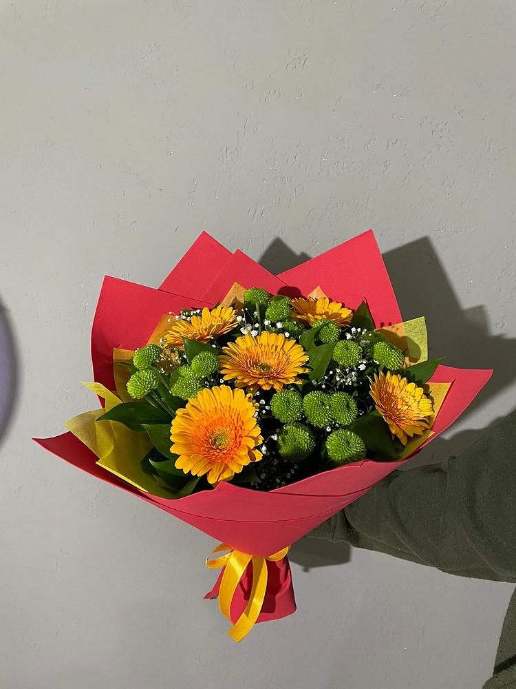 Букет восход солнца в Железнодорожный Подольского района Букет цветов из: Герберы и Хризантемы в Железнодорожный Подольского района