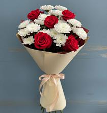 Букет романтическая гармония в Железнодорожный Подольского района Букет цветов из:  Розы и Хризантемы в Железнодорожный Подольского района