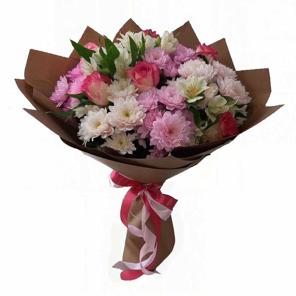 Букет цветов из: Хризантемы, Альстромерии и Розы в Железнодорожный Подольского района