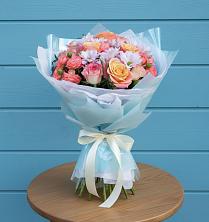 Букет Счастливые мгновение в Железнодорожный Подольского района Букет цветов из:  Хризантемы и Розы в Железнодорожный Подольского района